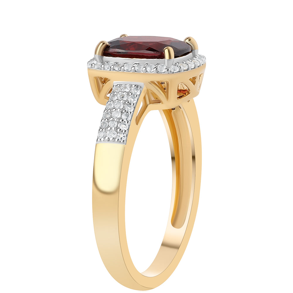 Anillo de Plata Bañada en Oro con Granate Barton y Topacio Blanco 2 