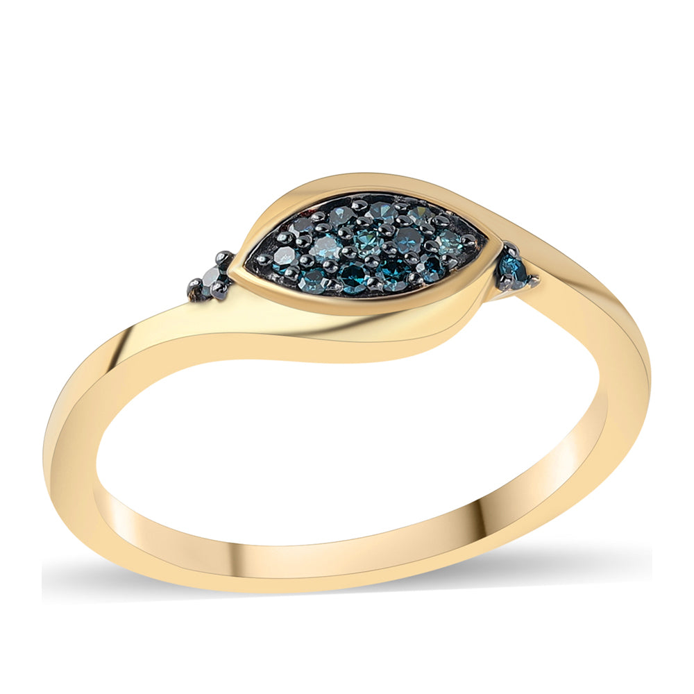 Anillo de Plata Bañada en Oro con Diamante Azul