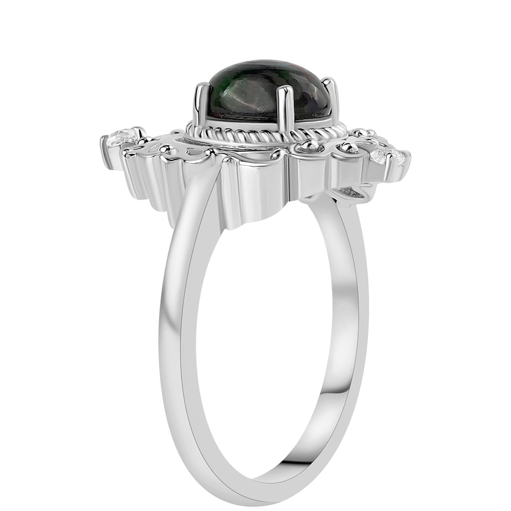Anillo de Plata con Ópalo negro medianoche Lega Dembi de Ëtiopía y Topacio Blanco 2 