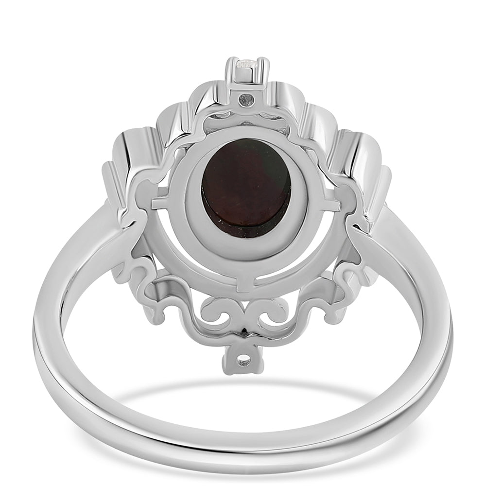 Anillo de Plata con Ópalo negro medianoche Lega Dembi de Ëtiopía y Topacio Blanco