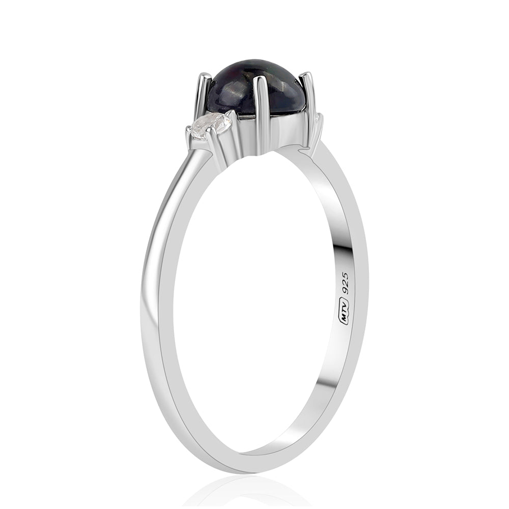 Anillo de Plata con Ópalo negro medianoche Lega Dembi de Ëtiopía y Topacio Blanco 2 