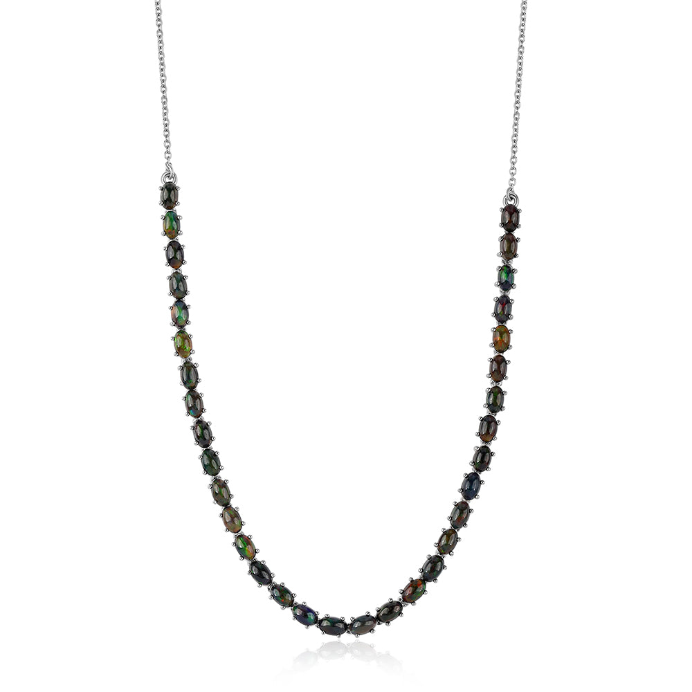 Collar de Plata con Ópalo negro medianoche Lega Dembi de Ëtiopía