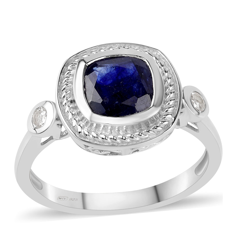 Anillo de Plata con Zafiro Azul Australiano y Topacio Blanco