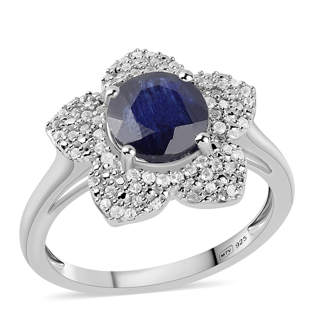 Anillo de Plata con Zafiro Azul Australiano y Topacio Blanco 1 