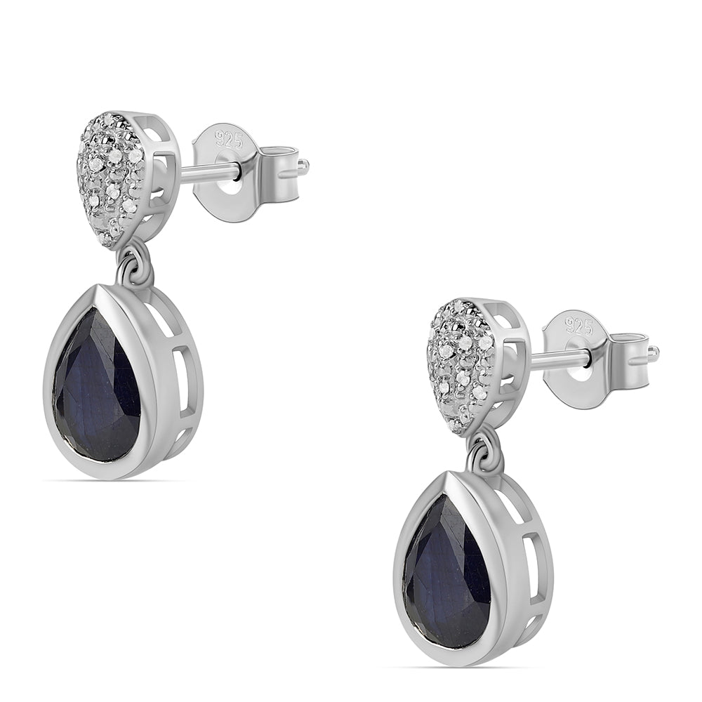 Pendientes de Plata con Zafiro Azul Australiano y Topacio Blanco 2 