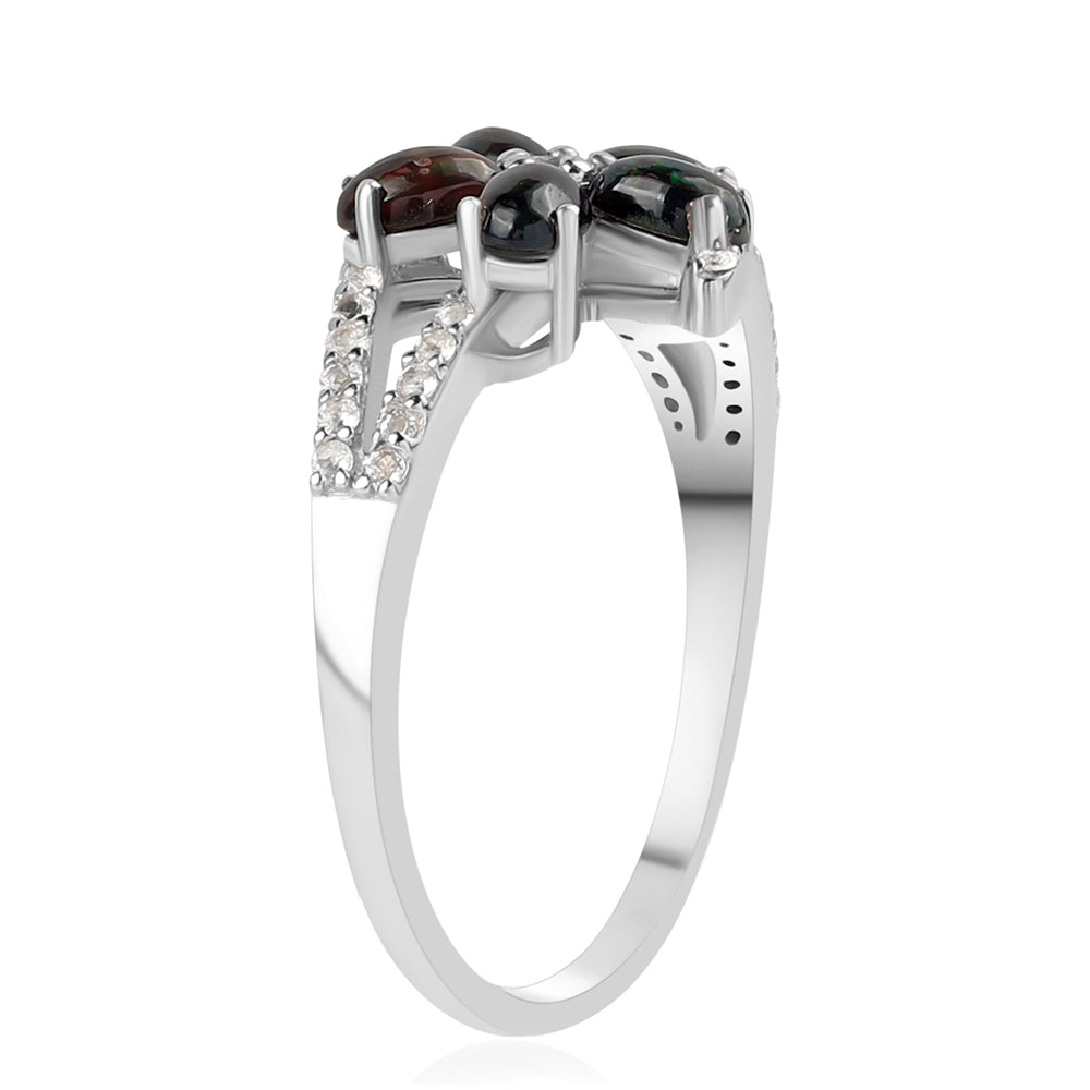 Anillo de Plata con Ópalo negro medianoche Lega Dembi de Ëtiopía y Topacio Blanco 2 