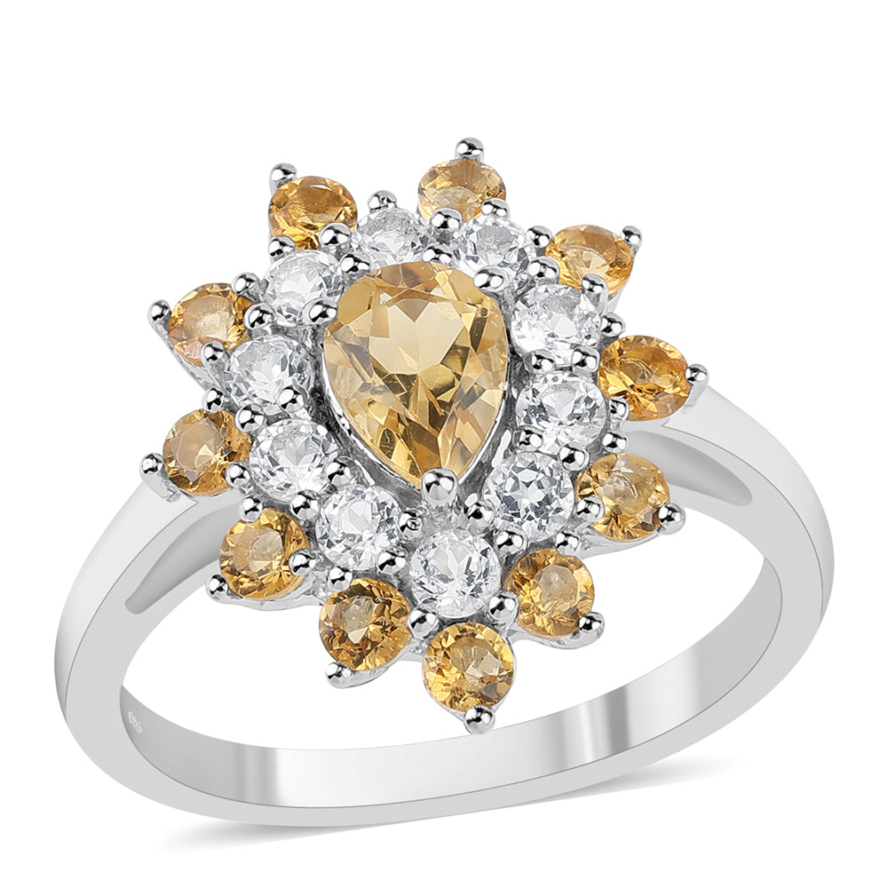 Anillo de Plata con Citrino y Topacio Blanco 1 