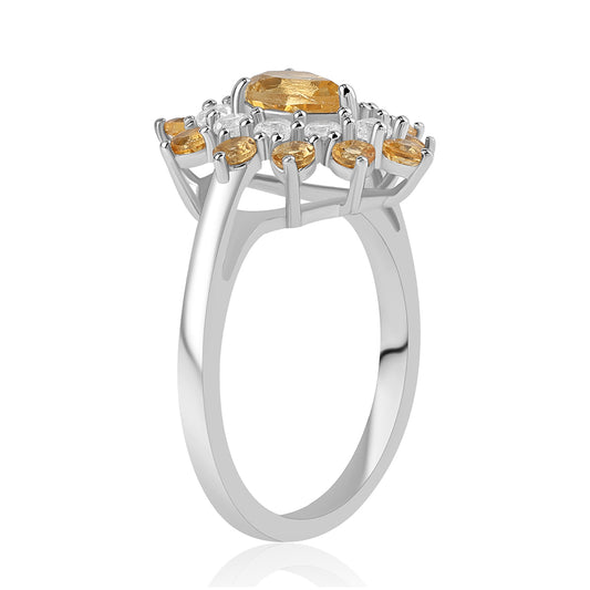 Anillo de Plata con Citrino y Topacio Blanco