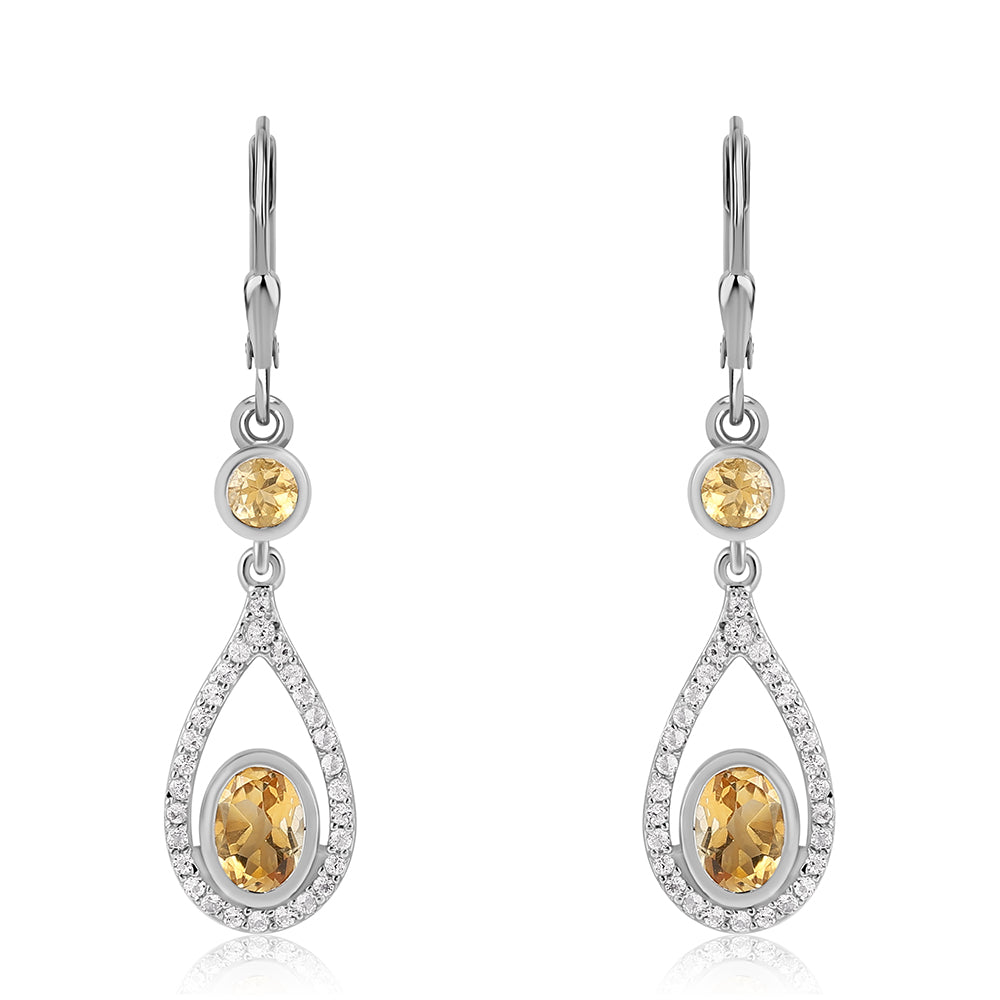Pendientes de Plata con Citrino y Topacio Blanco