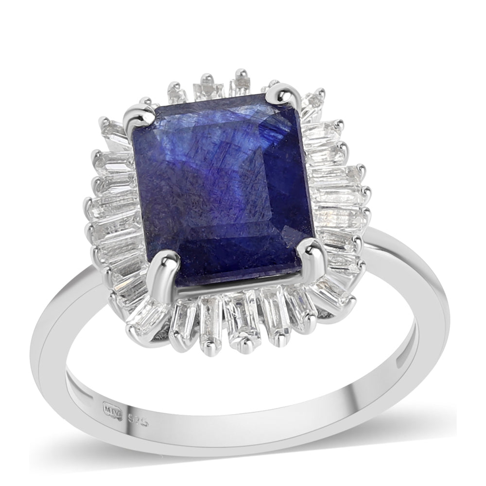 Anillo de Plata con Zafiro Azul Australiano y Topacio Blanco 1 