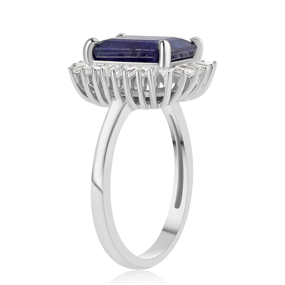 Anillo de Plata con Zafiro Azul Australiano y Topacio Blanco 2 