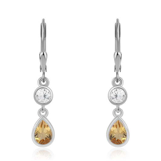 Pendientes de Plata con Citrino y Topacio Blanco