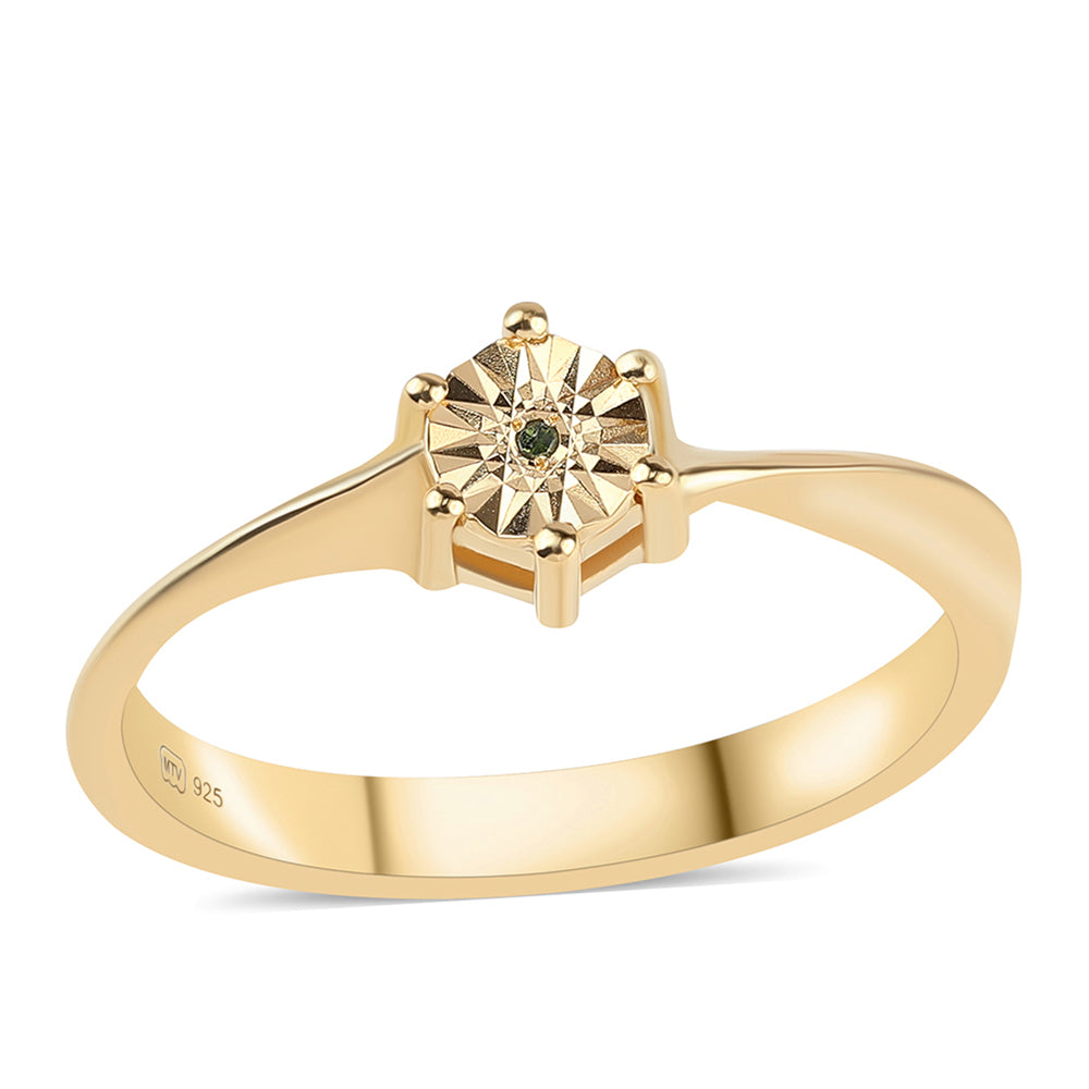 Anillo de Plata Bañada en Oro con Diamante Verde