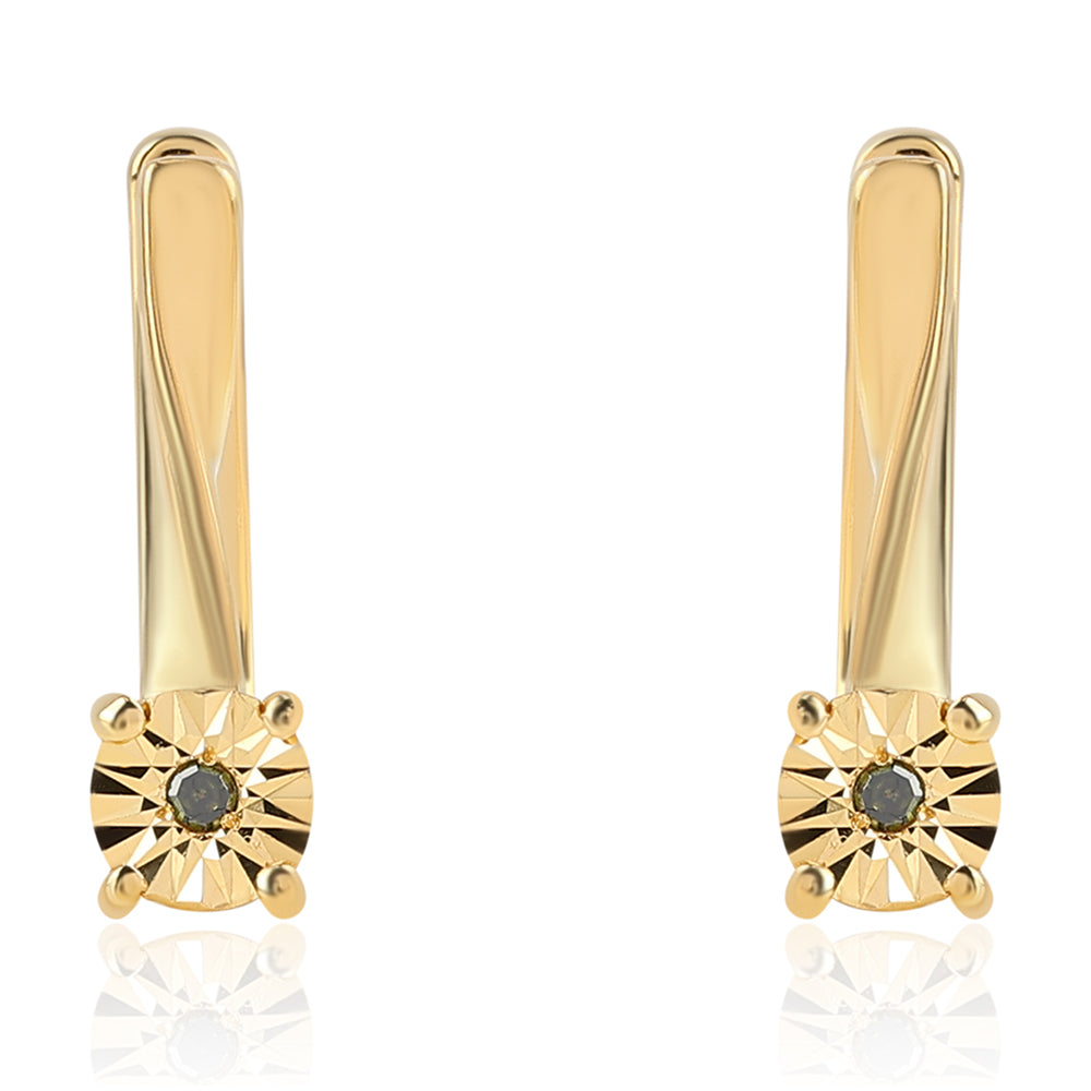 Pendientes de Plata Bañada en Oro con Diamante Verde