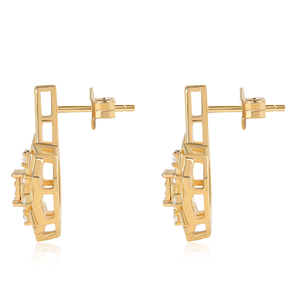Pendientes de Plata Bañada en Oro con Diamante Verde y Diamante blanco