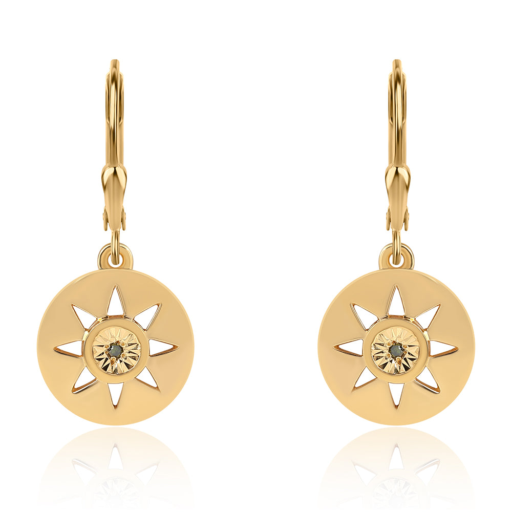 Pendientes de Plata Bañada en Oro con Diamante Verde