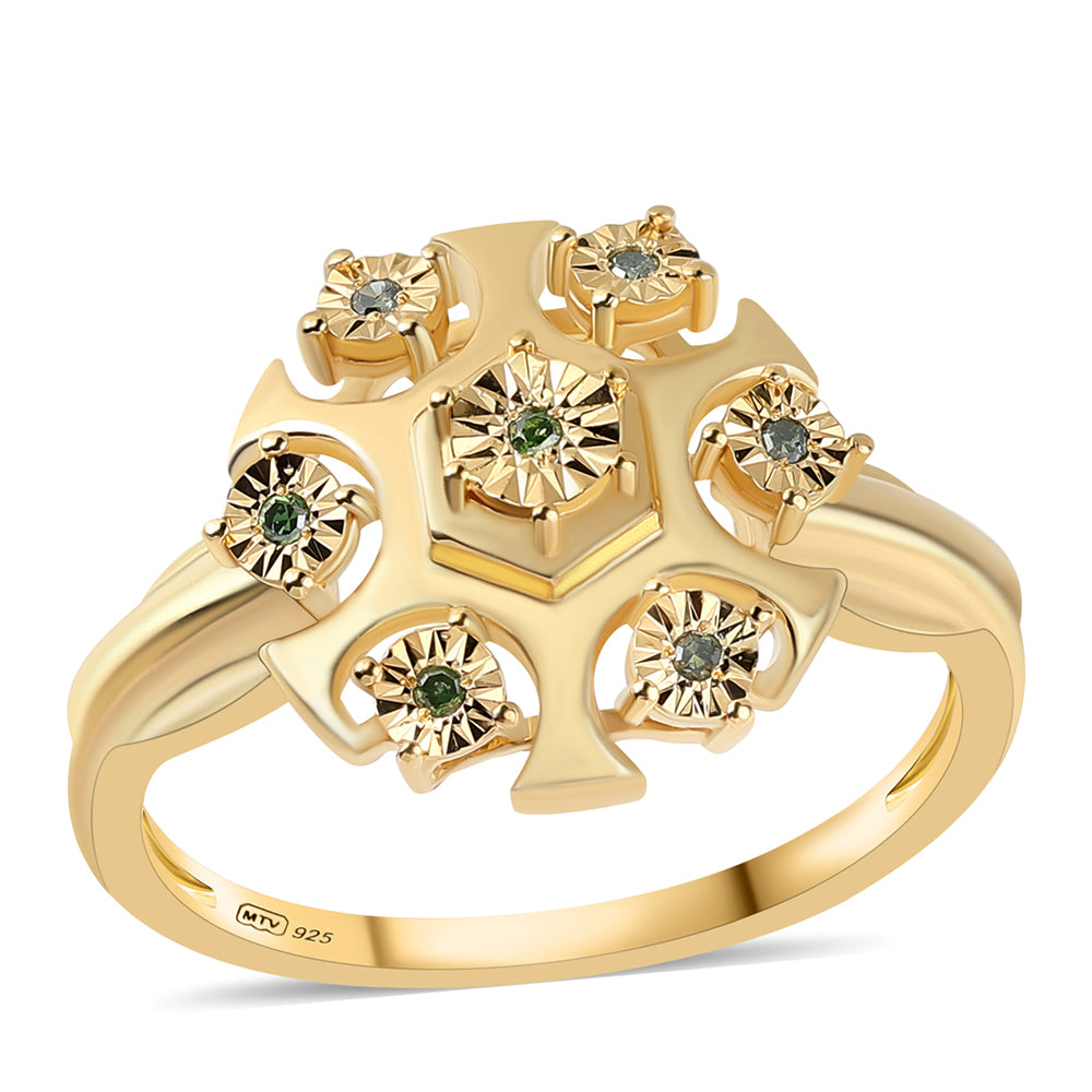 Anillo de Plata Bañada en Oro con Diamante Verde 1 