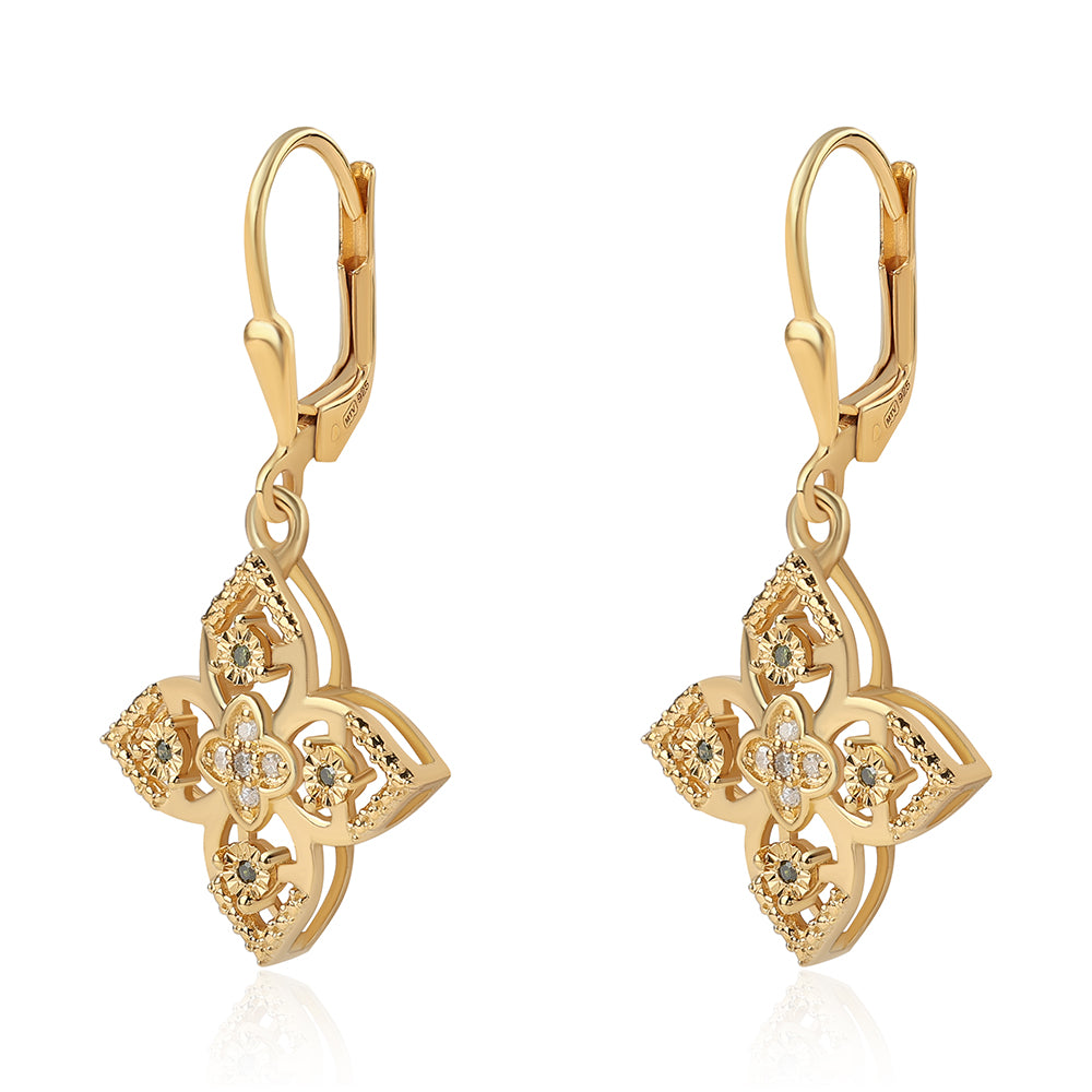 Pendientes de Plata Bañada en Oro con Diamante Verde y Diamante blanco 2 