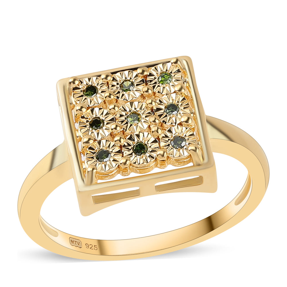 Anillo de Plata Bañada en Oro con Diamante Verde 1 