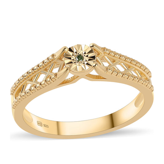 Anillo de Plata Bañada en Oro con Diamante Verde