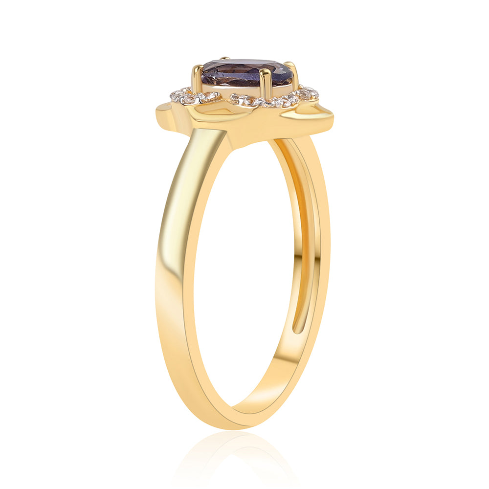 Anillo de Plata Bañada en Oro con Lolita y Topacio Blanco