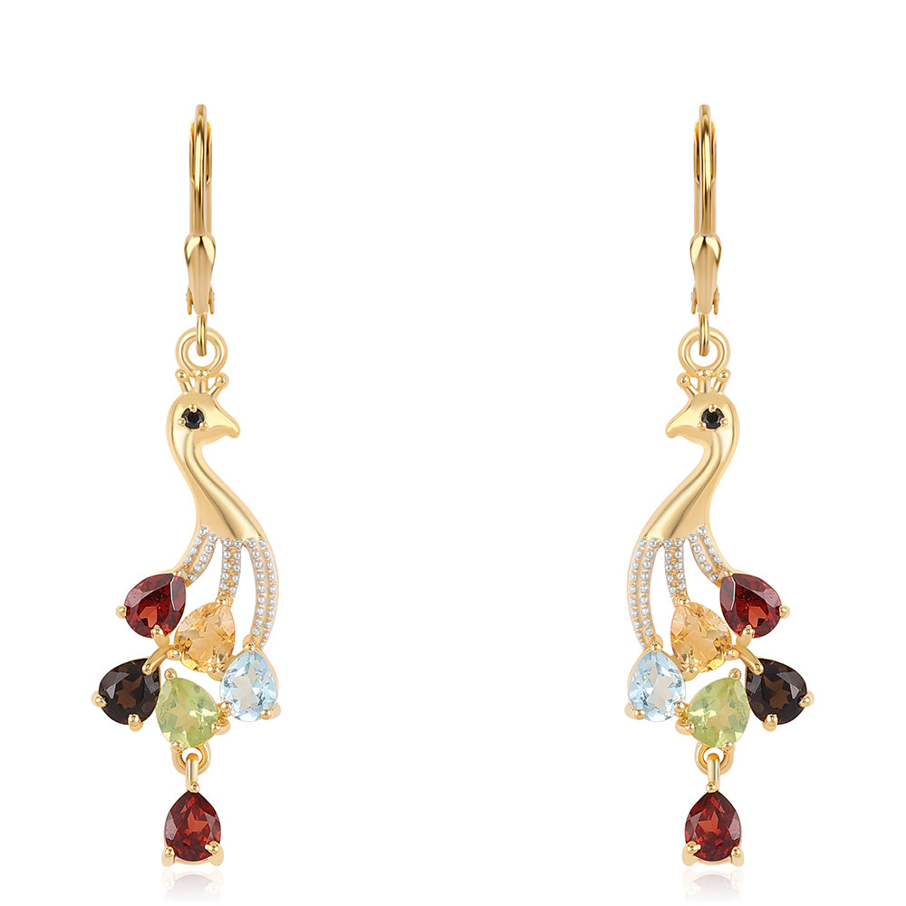 Pendientes de Plata Bañada en Oro con Granate rojo y Peridoto 1 