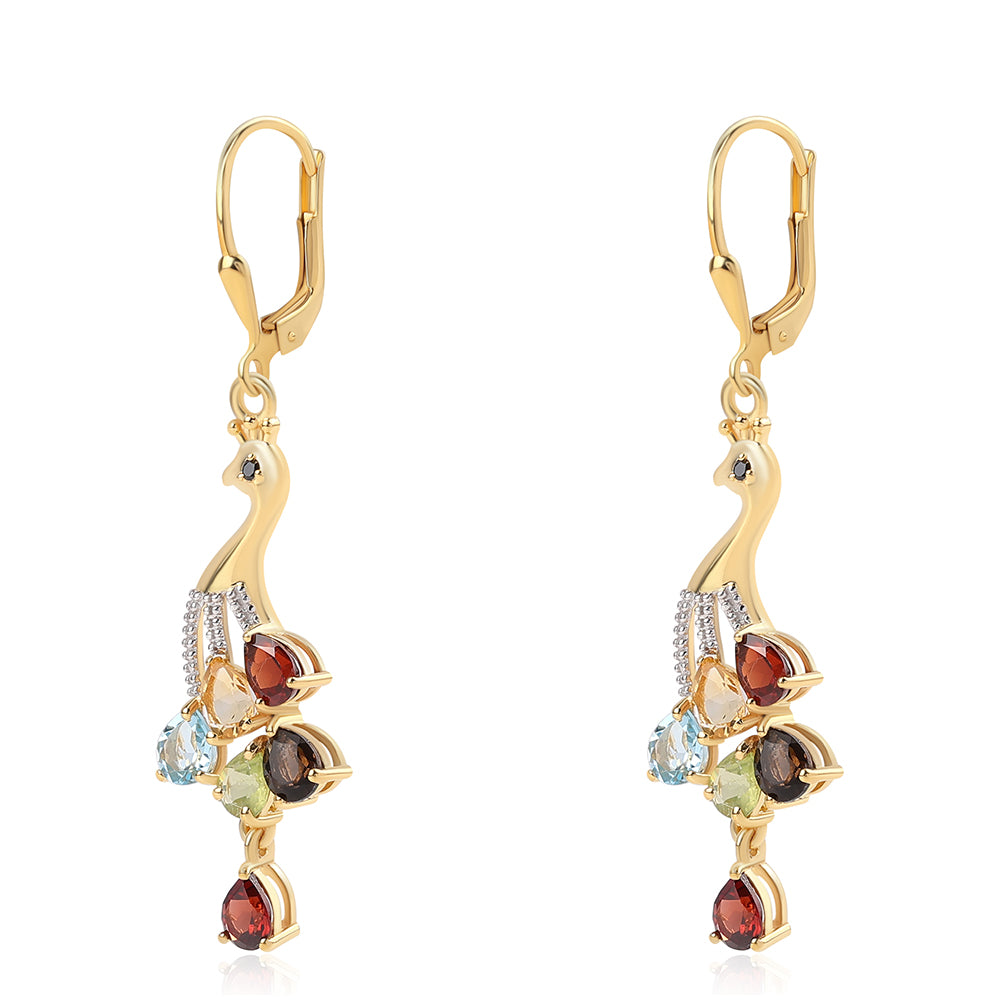 Pendientes de Plata Bañada en Oro con Granate rojo y Peridoto 2 
