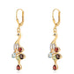 Pendientes de Plata Bañada en Oro con Granate rojo y Peridoto