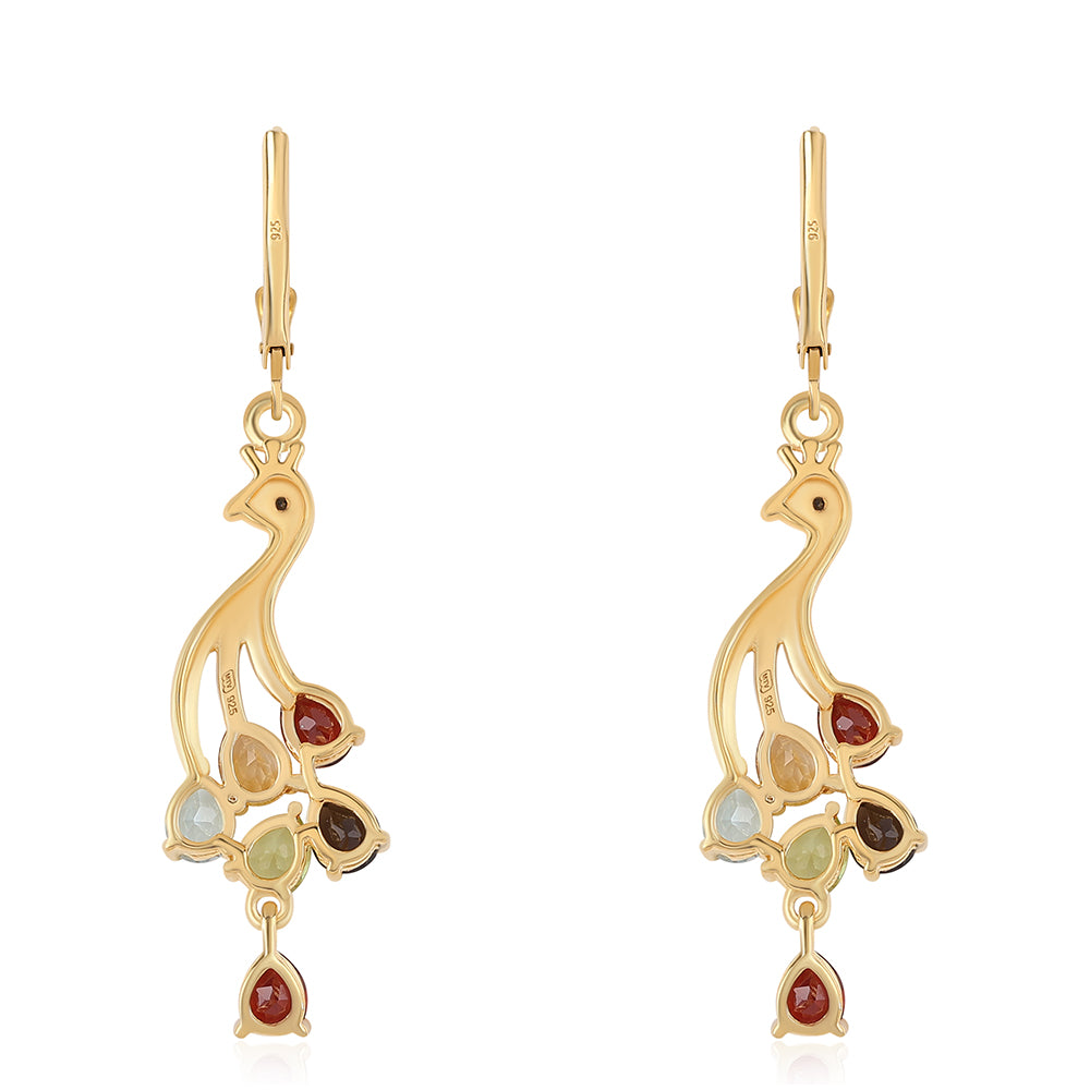 Pendientes de Plata Bañada en Oro con Granate rojo y Peridoto 3 