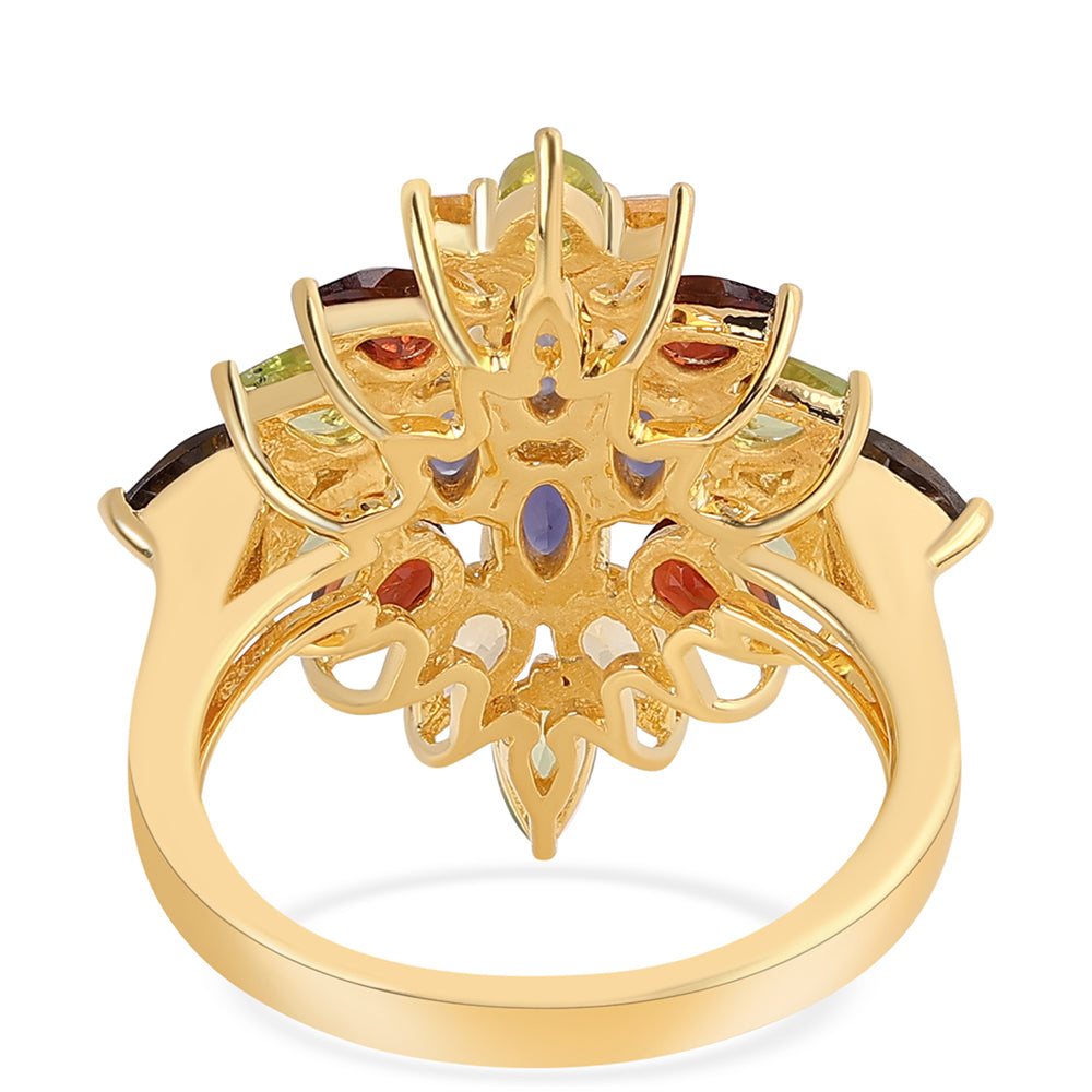 Anillo de Plata Bañada en Oro con Granate rojo y Peridoto 2 