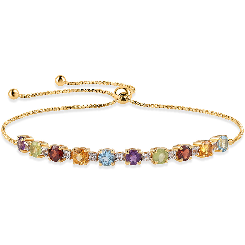 Pulsera de Plata Bañada en Oro con Granate rojo y Peridoto 1 