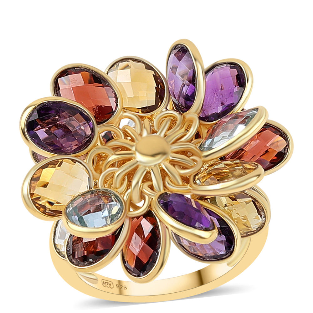 Anillo de Plata Bañada en Oro con Amatista de Africa y Citrino 2 