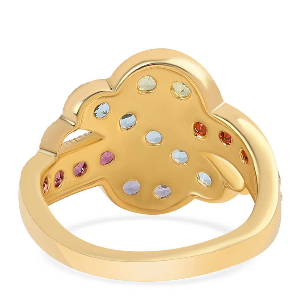 Anillo de Plata Bañada en Oro con Granate rojo y Peridoto 2 