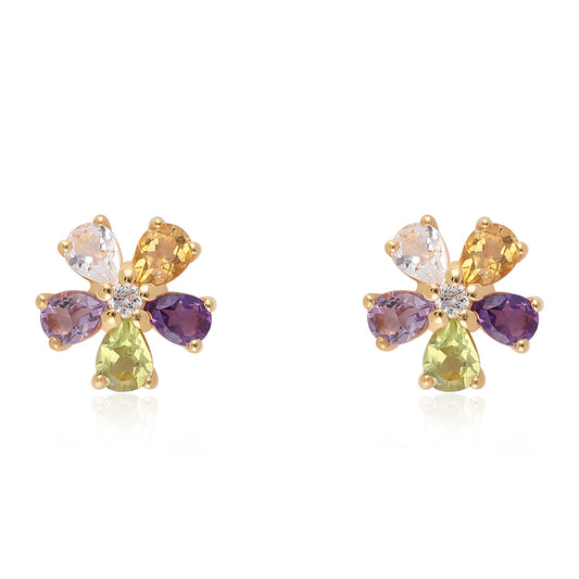 Pendientes de Plata Bañada en Oro con Amatista Rosa de Francia y Peridoto