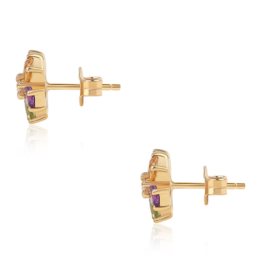 Pendientes de Plata Bañada en Oro con Amatista Rosa de Francia y Peridoto
