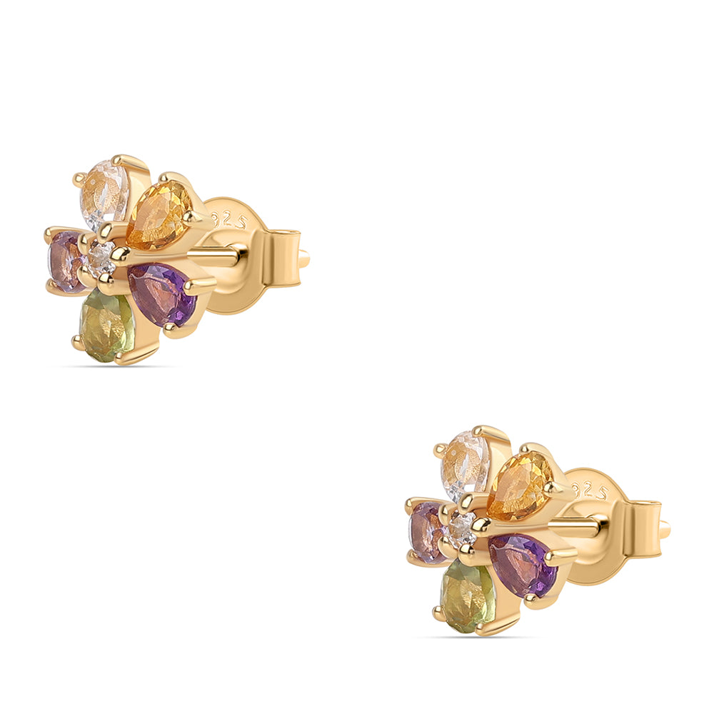 Pendientes de Plata Bañada en Oro con Amatista Rosa de Francia y Peridoto 3 