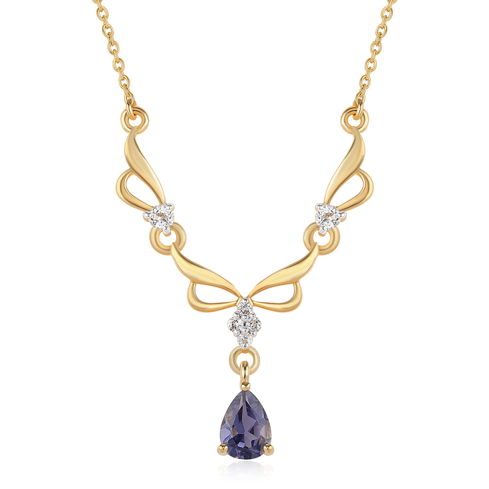 Collar de Plata Bañada en Oro con Lolita y Topacio Blanco