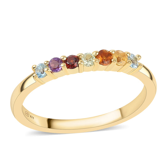 Anillo de Plata Bañada en Oro con Amatista de Africa y Citrino