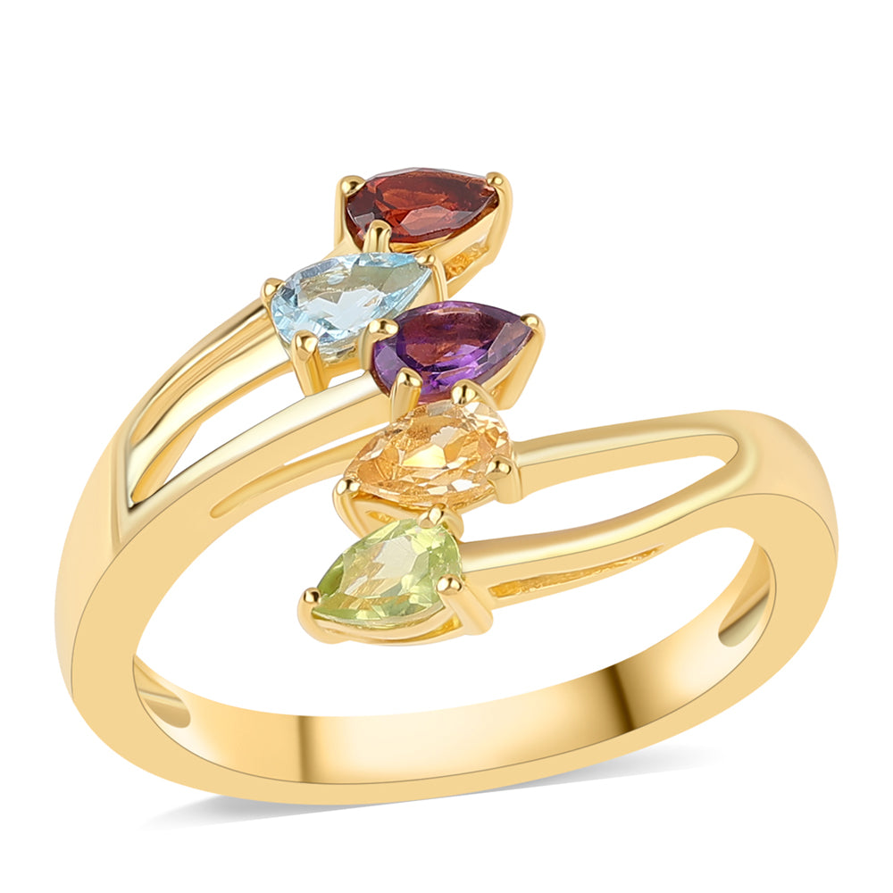 Anillo de Plata Bañada en Oro con Amatista de Africa y Citrino 1 