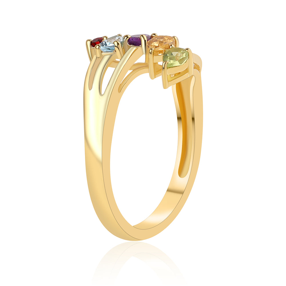 Anillo de Plata Bañada en Oro con Amatista de Africa y Citrino