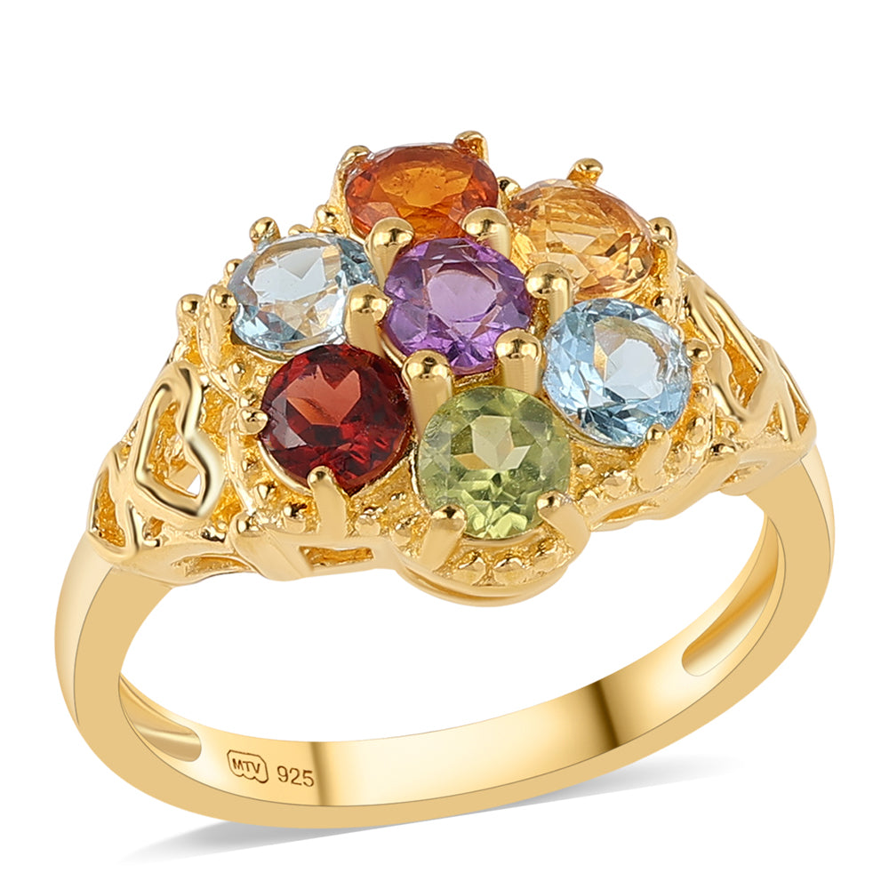Anillo de Plata Bañada en Oro con Granate rojo y Citrino 1 