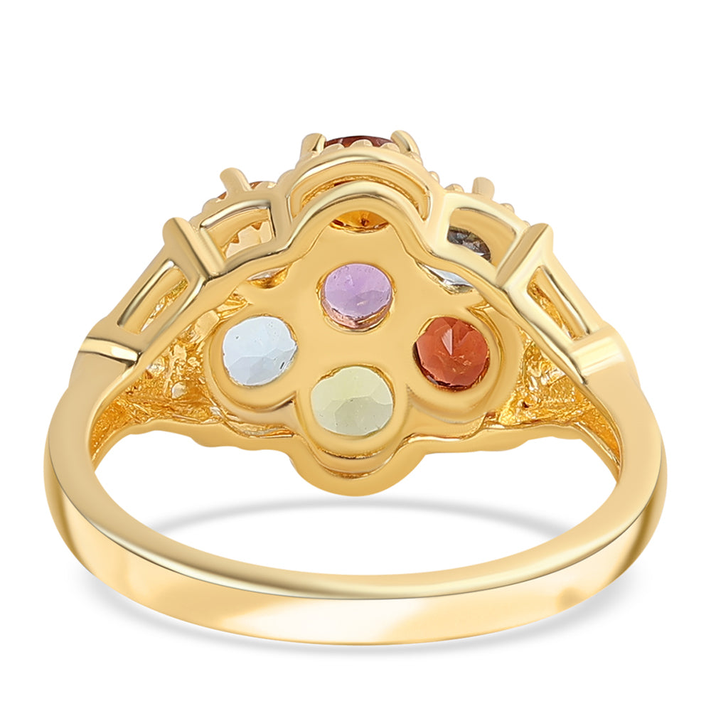 Anillo de Plata Bañada en Oro con Granate rojo y Citrino 2 