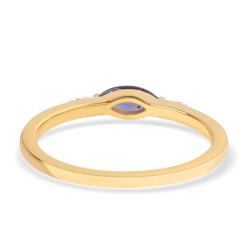 Anillo de Plata Bañada en Oro con Lolita y Topacio Blanco 2 