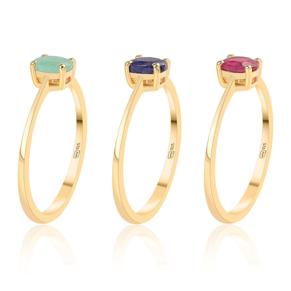 Conjunto de Plata Bañada en Oro con Rubí de Tailandia y Esmeralda de Brasil ( Anillo )