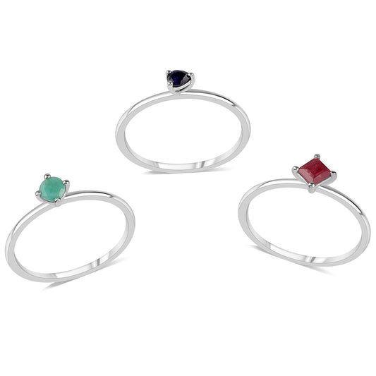 Conjunto de Plata con Rubí de Tailandia y Esmeralda de Brasil ( Anillo )
