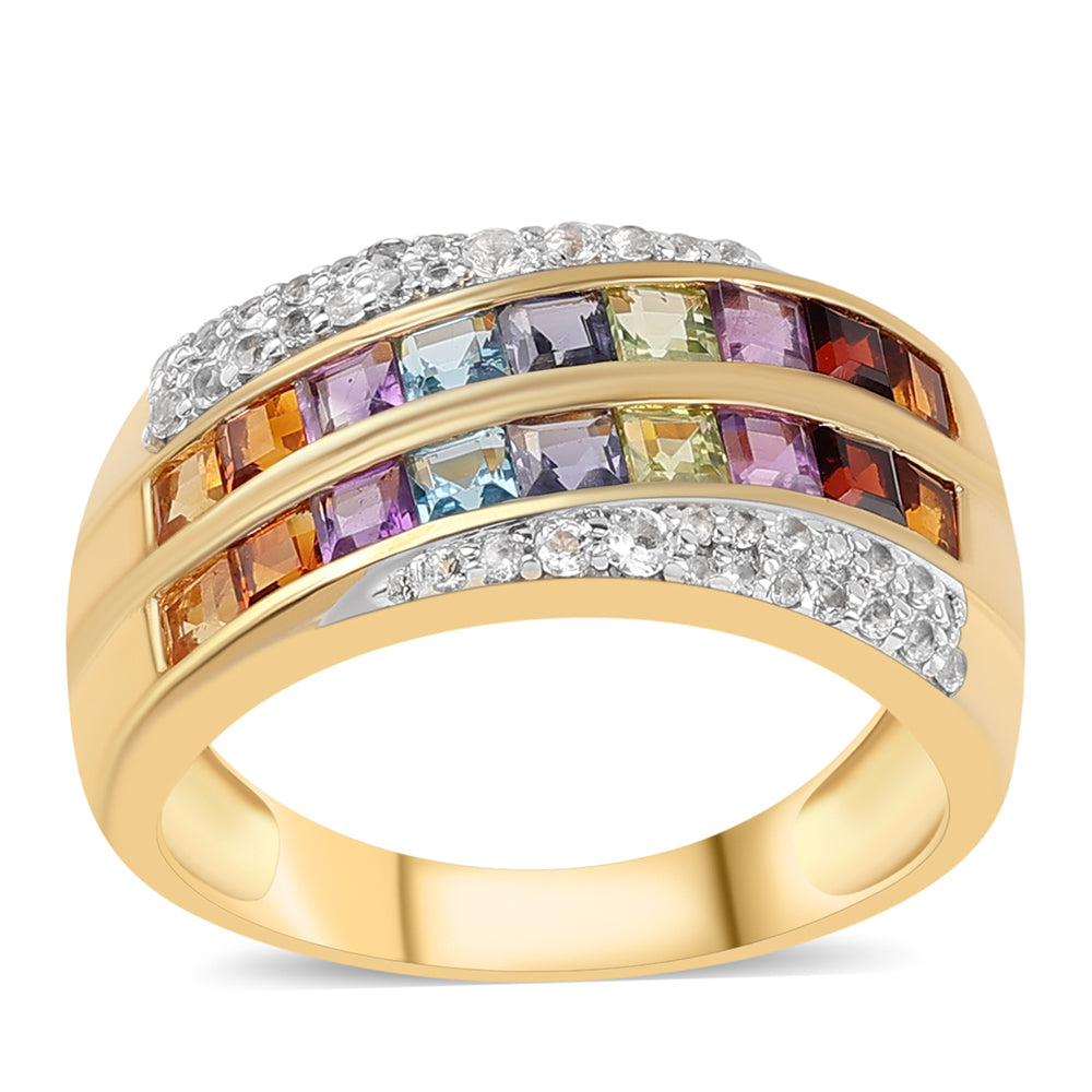 Anillo de Plata Bañada en Oro con Amatista de Africa y Granate rojo 1 