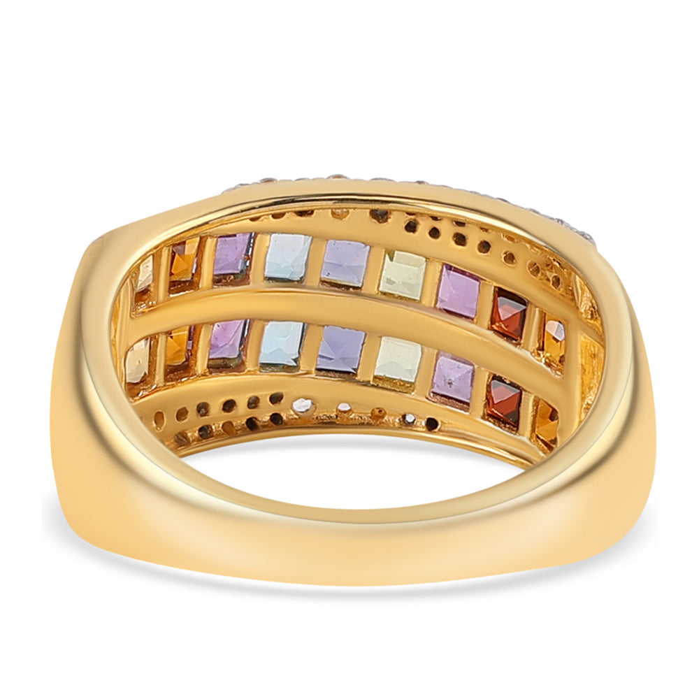 Anillo de Plata Bañada en Oro con Amatista de Africa y Granate rojo 2 