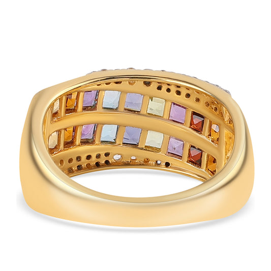 Anillo de Plata Bañada en Oro con Amatista de Africa y Granate rojo