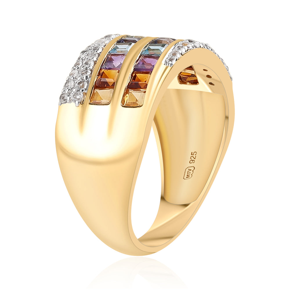Anillo de Plata Bañada en Oro con Amatista de Africa y Granate rojo 3 
