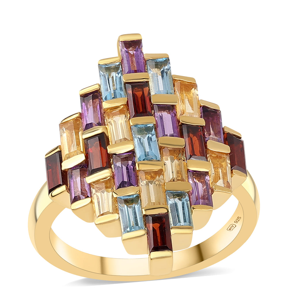 Anillo de Plata Bañada en Oro con Amatista de Africa y Citrino 1 